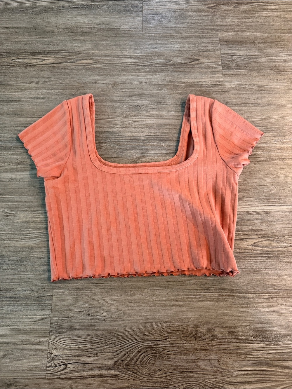 aerie Ribbed Square-Neck Crop Top in Coral Peach